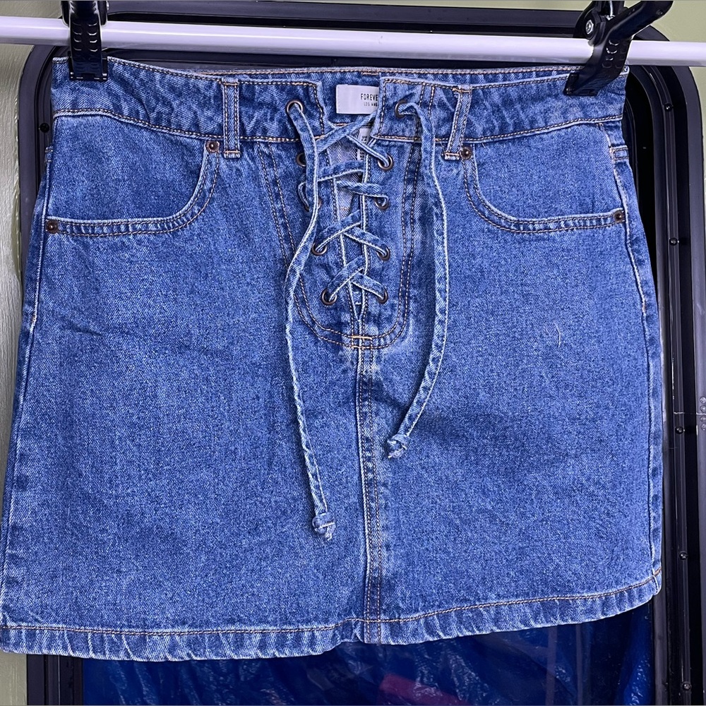 Forever 21 Denim “Lace Up” Skirt Size 27”